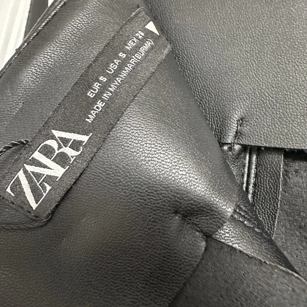 ZARA Black Faux Leather Long Flare Skirt Sz Small